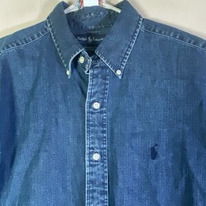 Vintage Ralph Lauren Shirt Mens 16 34/35 Denim Yarmouth Long Sleeve Button
